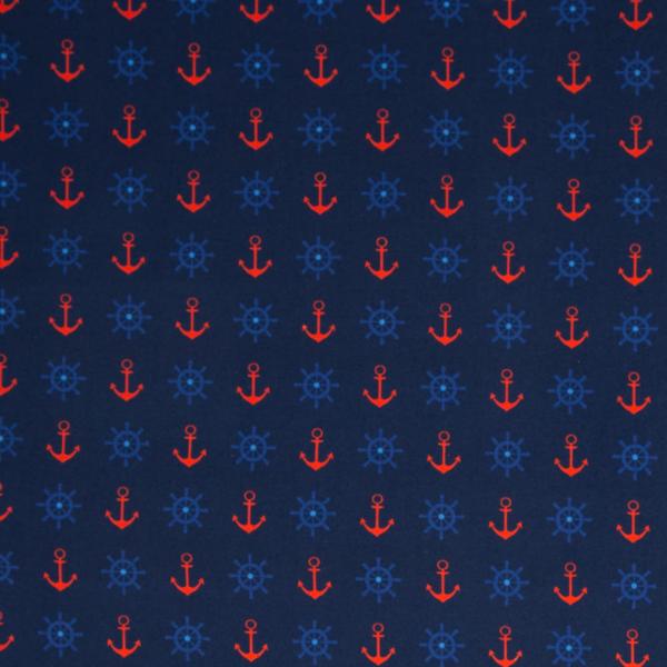 Canvas Heiner in marine mit orangen Ankern und blauen Steuerrädern